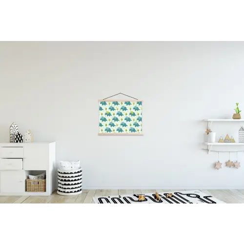 Triceratop - Blauw - Stippen - Boompjes textielposter latten blank klein -kinderkamer