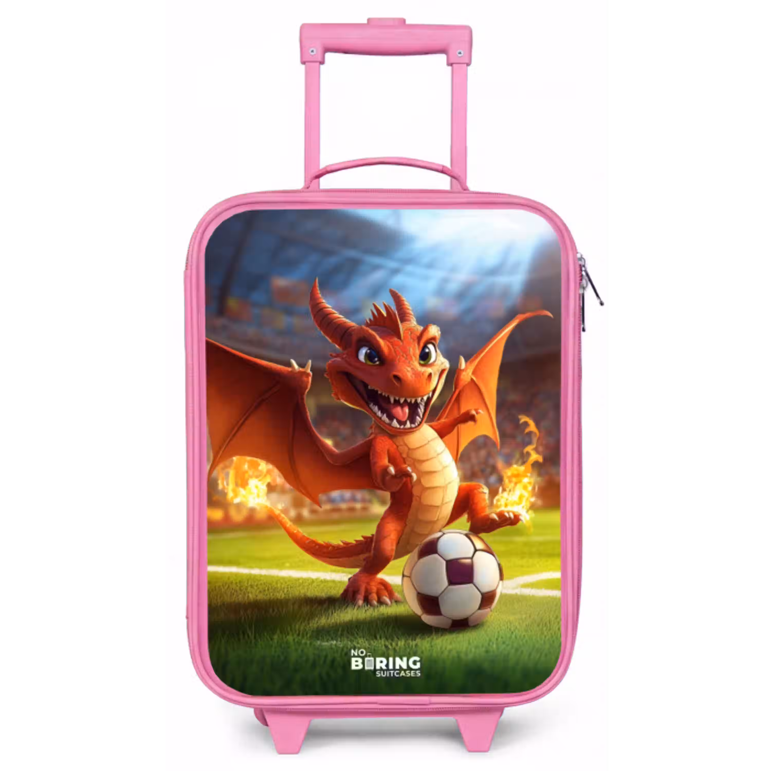 Rode draak voetbalt in zonnig stadion Kinderkoffer - Roze klein -zz3dotto