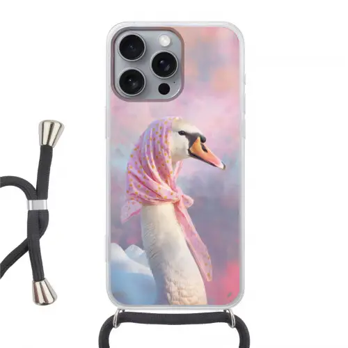 Zwaan - Sjaaltje - Pastelwolken Hoesje iPhone 16 Pro Max met koord klein -3d