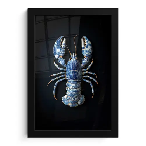Kreeft - Delftsblauw - Schild - Stoer fotolijst zwart zonder passe partout klein -3d