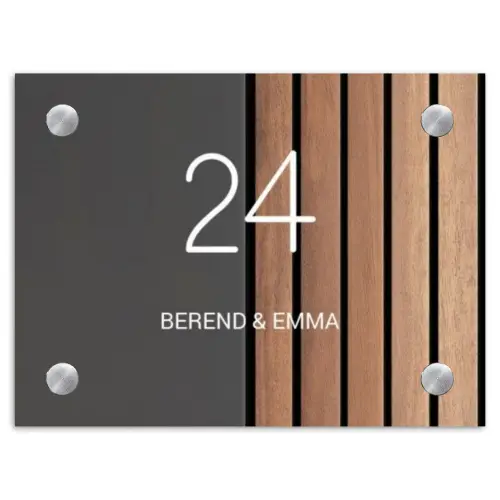 Hout en antraciet - Klassiek Naambord Rechthoek middel -3d