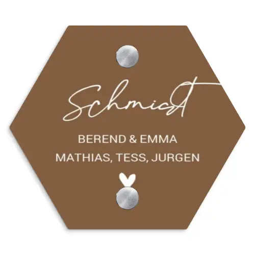 Bruin - Sierlijk Naambord Hexagon klein -3d