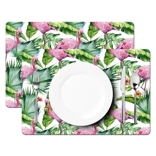 Bladeren - Flamingo - Bloemen - Jungle Placemat vinyl groot -zzsfeer2_Kitchenyeah-website