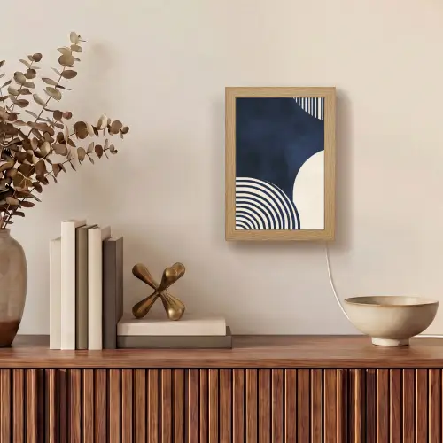 Donkerblauw - Abstract - Lijnen Light Box met kabel (Tafellamp) klein -sfeer2