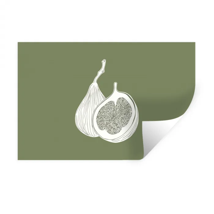 Vijgen - Minimalistisch - Getekend - Mosgroen Muursticker klein -3d