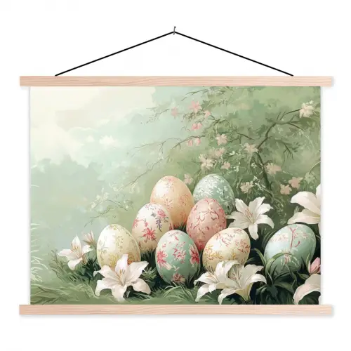 Paaseieren - Pasteltinten - Bloemen textielposter latten blank klein -3d