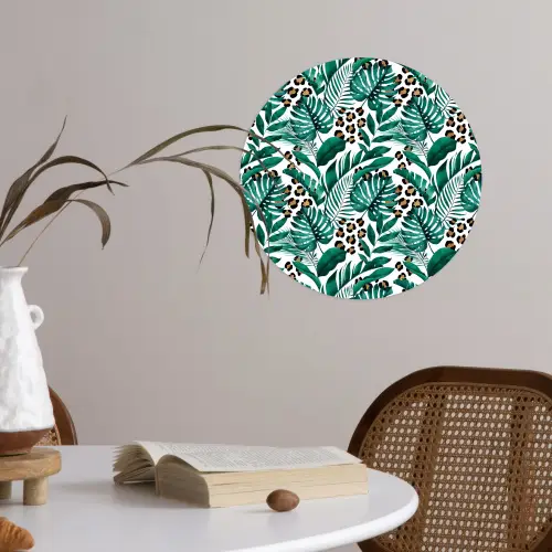 Inductie beschermer - Panterprint - Bladeren - Jungle - Afdekplaat voor kookplaat Wandcirkel behangsticker klein -sfeer3