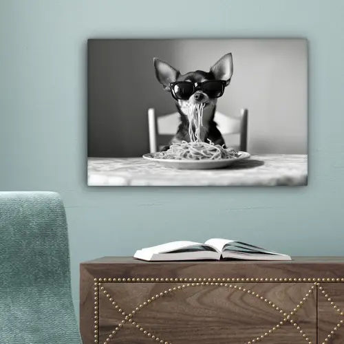 Chihuahua - Hond - Zonnebril - Humoristisch - Zwart - Wit - Spaghetti canvas 2cm klein -sfeer4