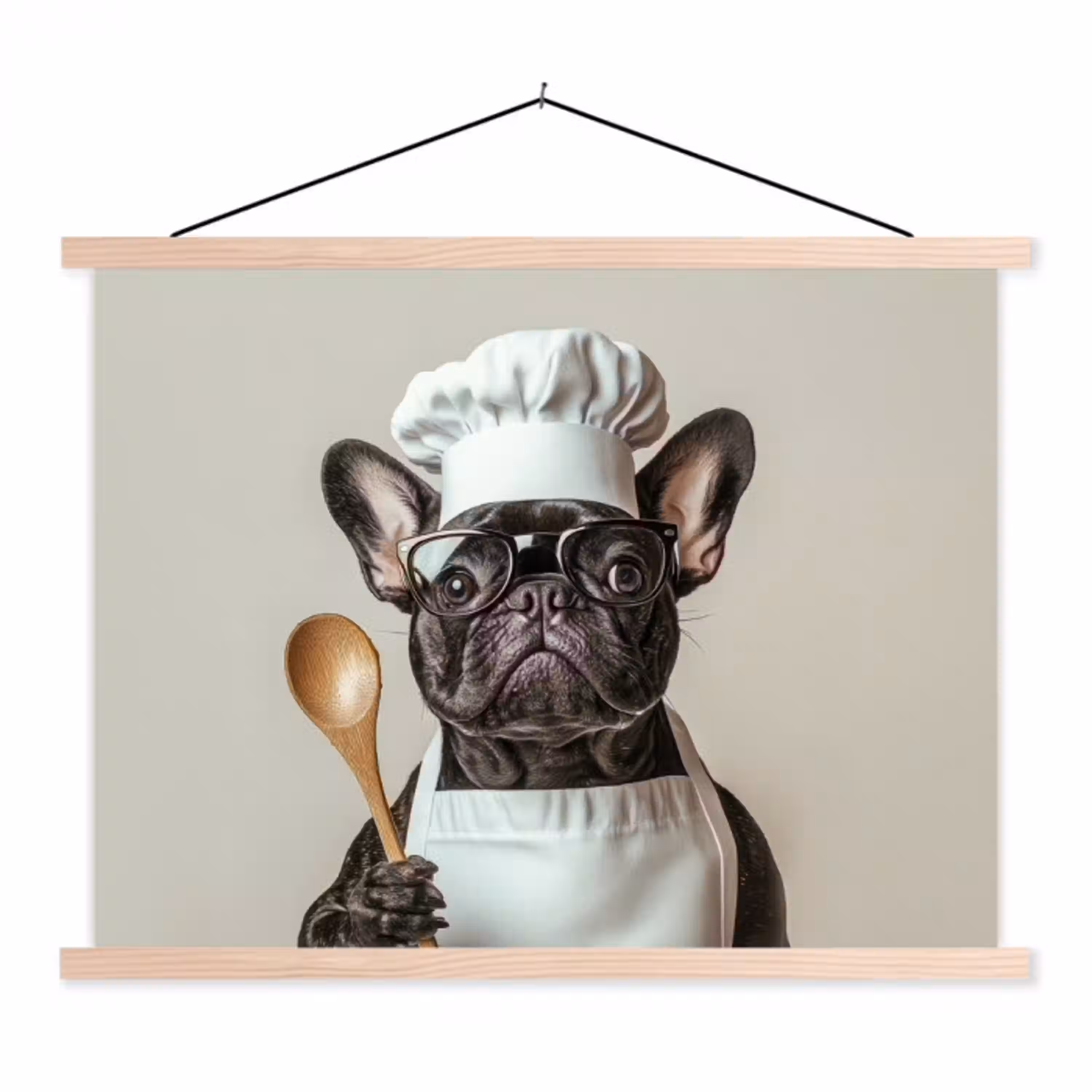 Bril - Hond - Kok textielposter latten blank klein -3d