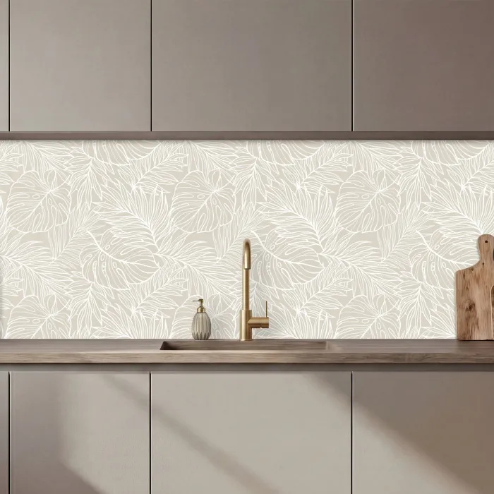 Bladeren - Beige - Monstera - Palm keuken achterwand 2 middel zz_3dshopping