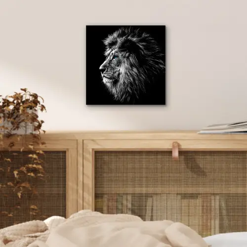 Zwart Wit - Leeuw - Kop - Dieren aluminium wit klein -sfeer3