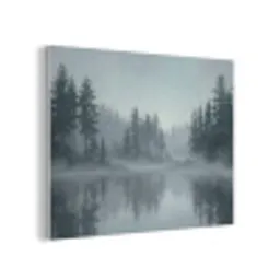 Bos - Meer - Mist - Natuur - Grijs PET vilt klein -3d