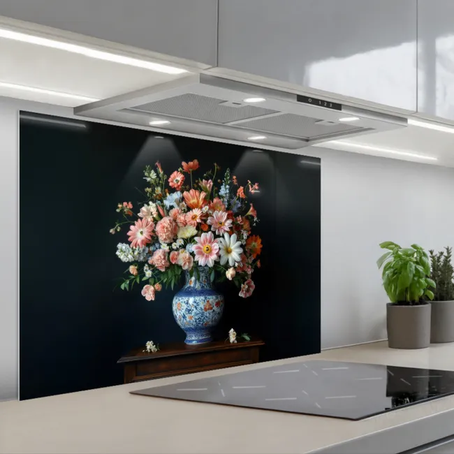 Spatscherm keuken - Hout - Vaas - Kleuren - Bloemen