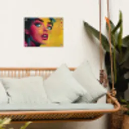 Close-up - Vrouwengezicht - Stippen - Geel tuinposter los doek klein -sfeer7