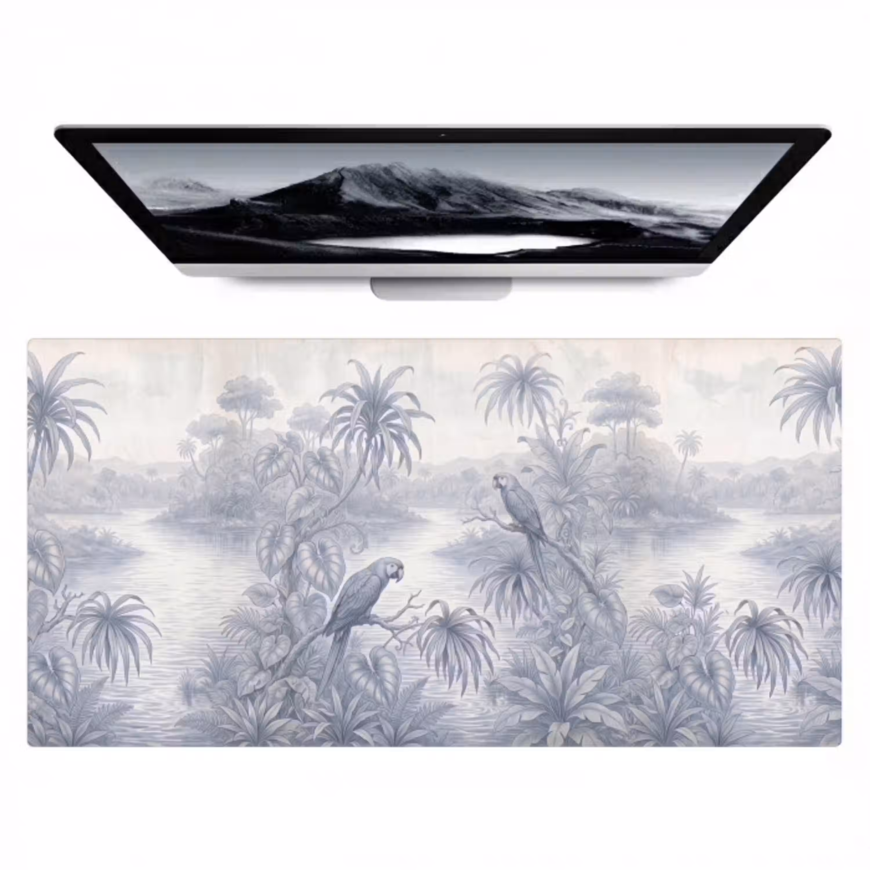 Vogel - Rivier - Tropisch - Illustratie - Blauw Muismat XXL klein -zzz3d