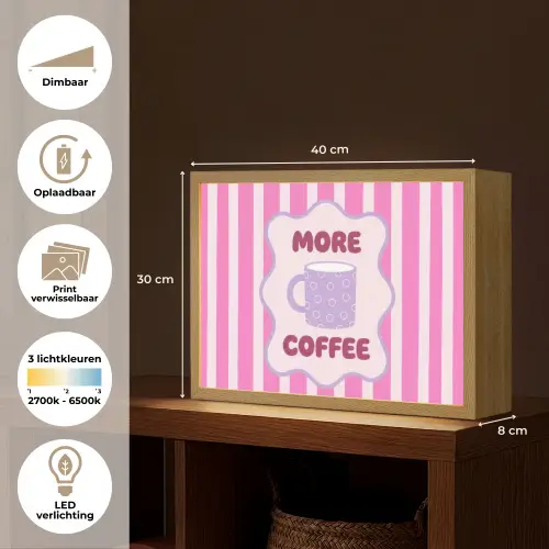 More coffee - Roze - Paars - Strepen - Mok Light Box met batterij (Wandlamp) middel -USP_websiteoverzichtNL