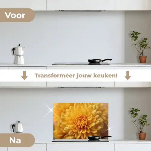 Geel - Chrysant - Zachtheid keuken achterwand spatscherm klein -voor_na_NL