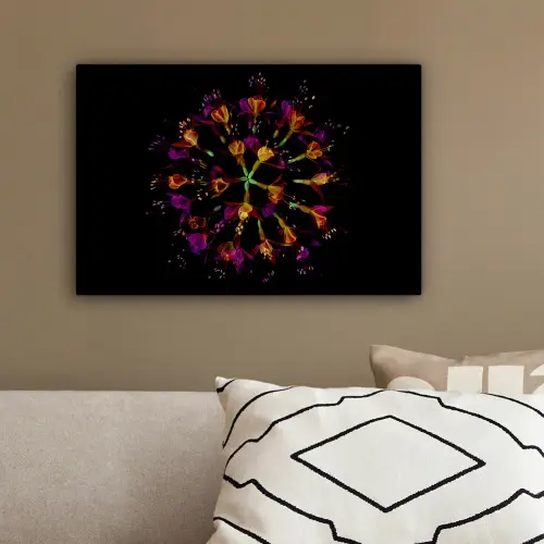 Bloemen - Oranje - Roze - Zwart canvas 2cm klein -sfeer3