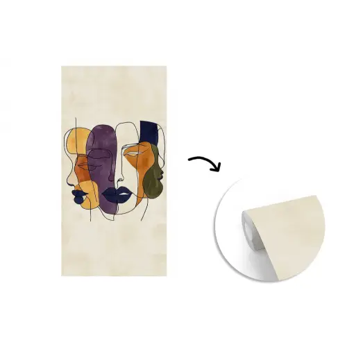 Abstract - Overlappende gezichten - Paars - Donkergroen fotobehang vinyl groot -3d