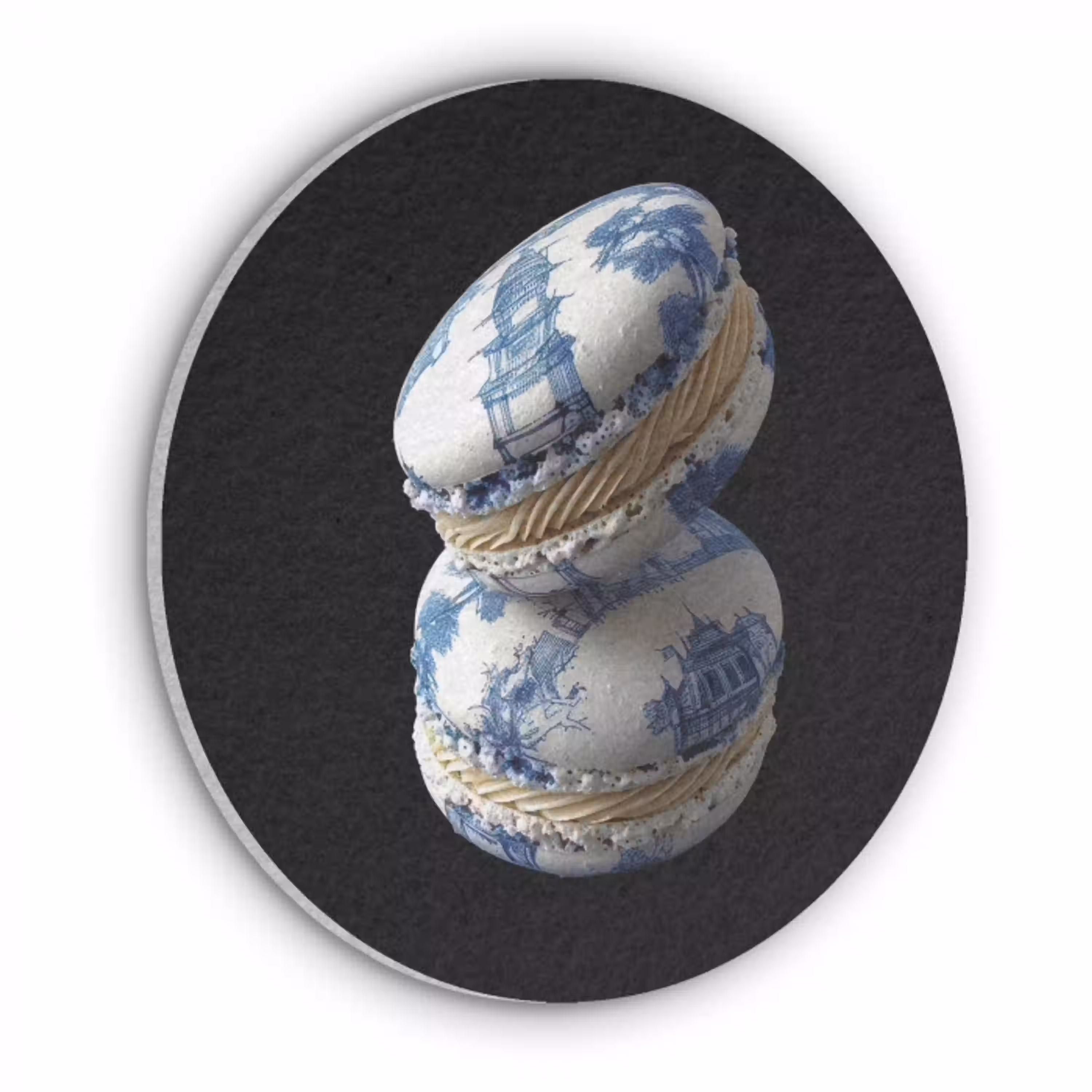 Eten - Macarons - Delfts blauw - Koekjes Akoestische PET Vilt - Rond klein -3d