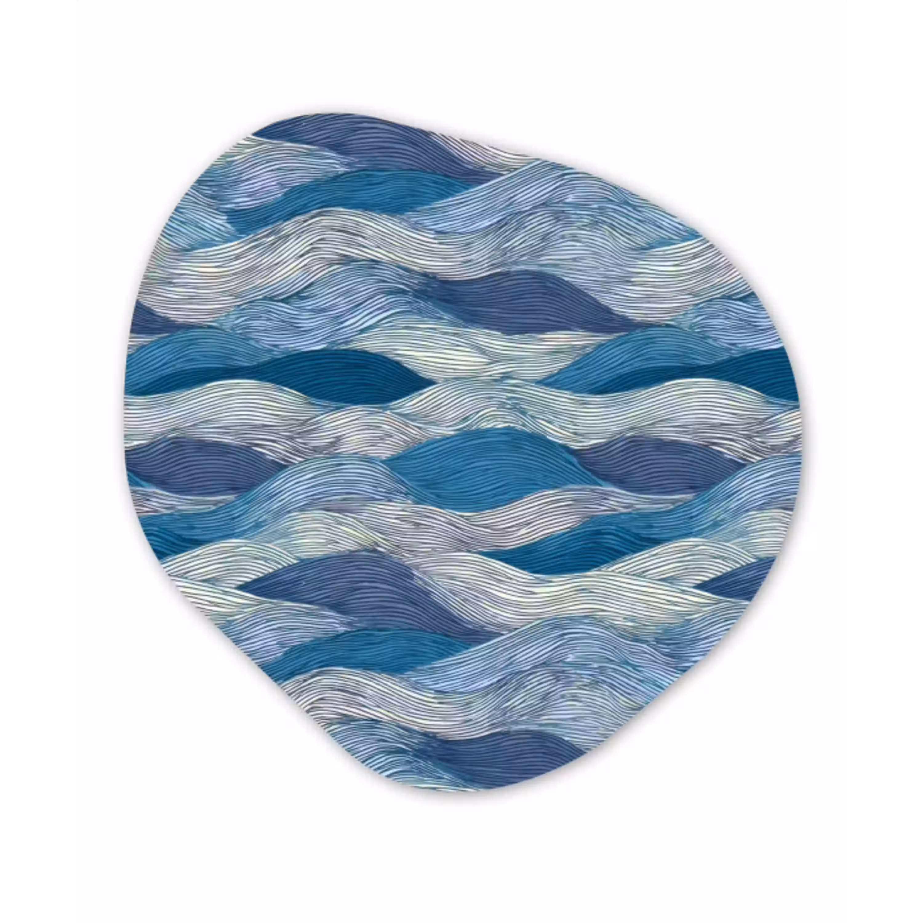 Getekend - Blauw - Wit - Golvend - Streepjes Wandcirkel Organisch Aluminium middel 851 -3d