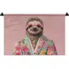 Luiaard - Bloemenprint - Bril - Roze Wandkleed katoen klein -zz3d