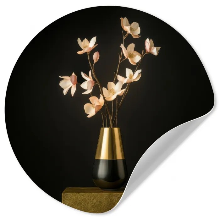 Sierlijk - Boeket - Goud - Vaas Wandcirkel behangsticker klein -3d