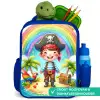 Piraat op een eiland met een schat Kinderrugzak - Blauw middel -inhoud_NL