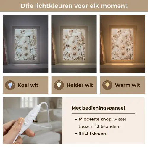 Bloemen - Winter - Wit - Sneeuw - Beige Light Box met kabel (Tafellamp) klein -USP_lichtkleurNL