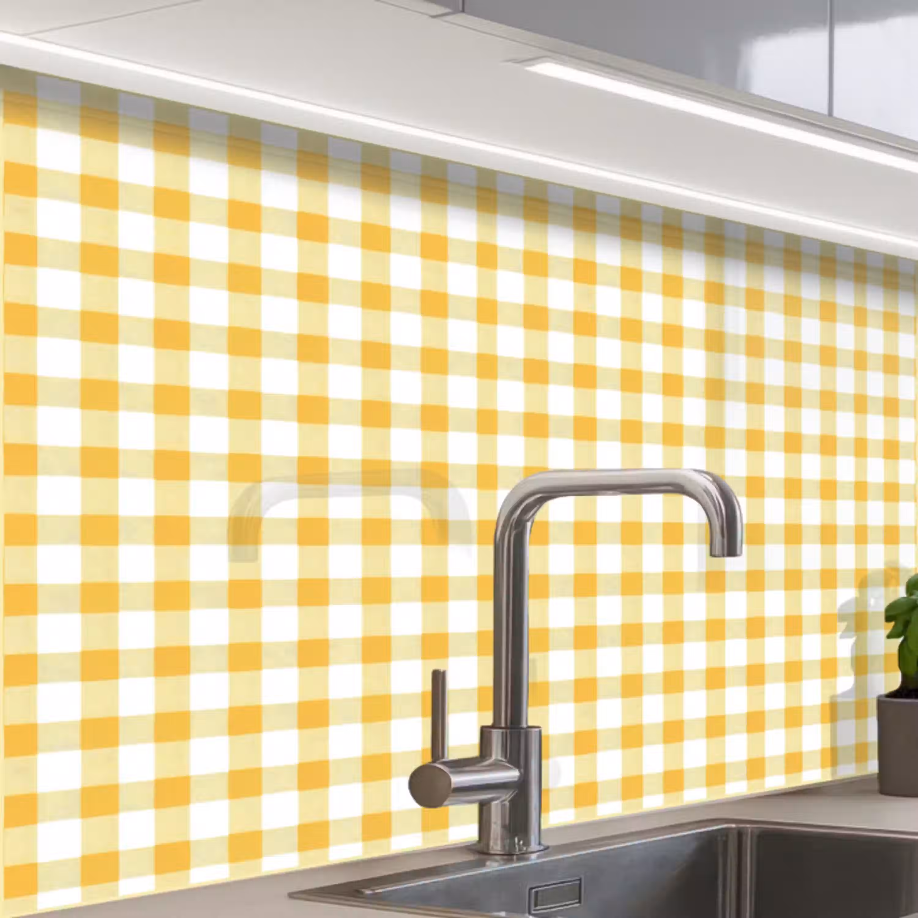 Ruit - Gingham - Klassiek - Geel en Wit keuken achterwand 2 middel 865 -zzzz3d_schuin