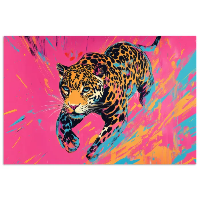 Luipaard - Roze - Oranje - Blauw - Verf poster papier klein -3d