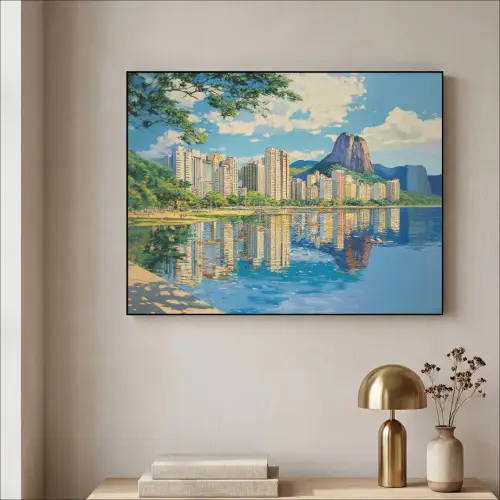 Berg - Skyline - Strand - Water Textielframe zwart klein -sfeer2