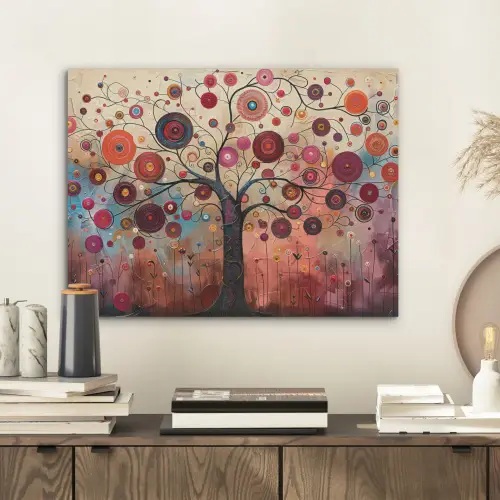 Levensboom - Bloemen - Roze - Hippie - Kunst PET vilt klein -sfeer1