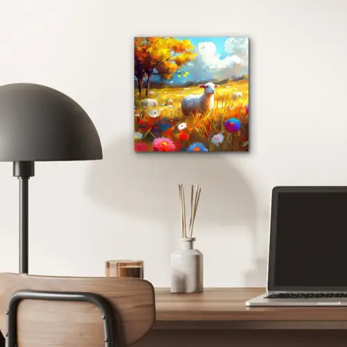 Schaap - Weide - Bloemen aluminium wit klein -sfeer5