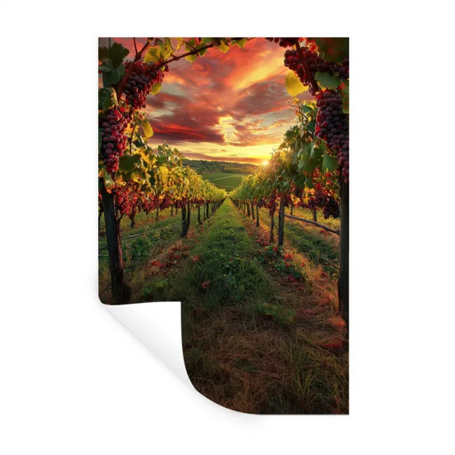 Wijngaard - Druiven - Zonsondergang Muursticker klein -3d