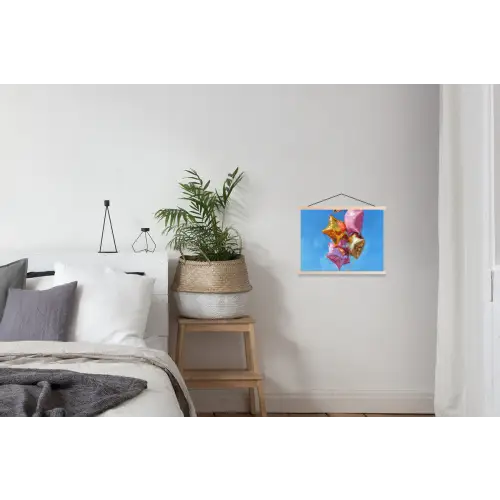 Ballonnen - Goud - Stervorm - Roze textielposter latten blank klein -woonkamer