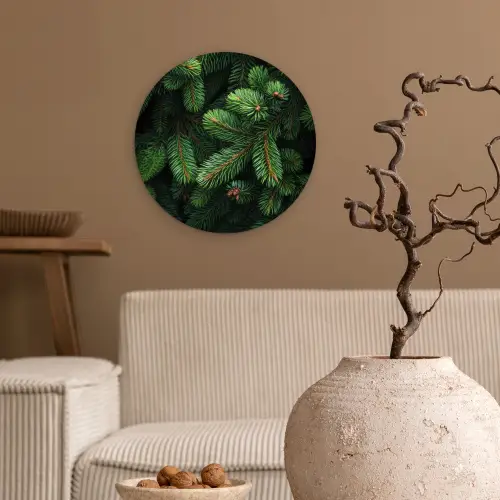 Sparrentakken - Knoppen - Naalden - Groen Wandcirkel plexiglas klein -sfeer1