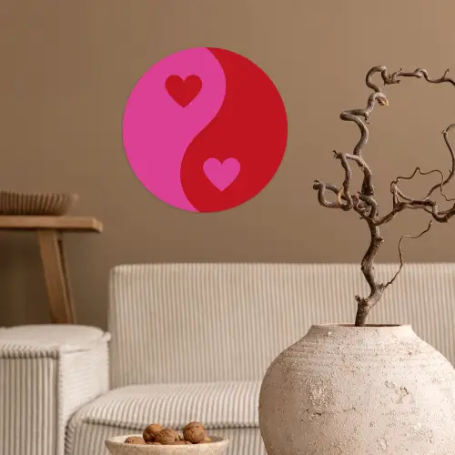 Minimalistisch - Rood - Roze - Hartjes Wandcirkel behangsticker klein -sfeer1