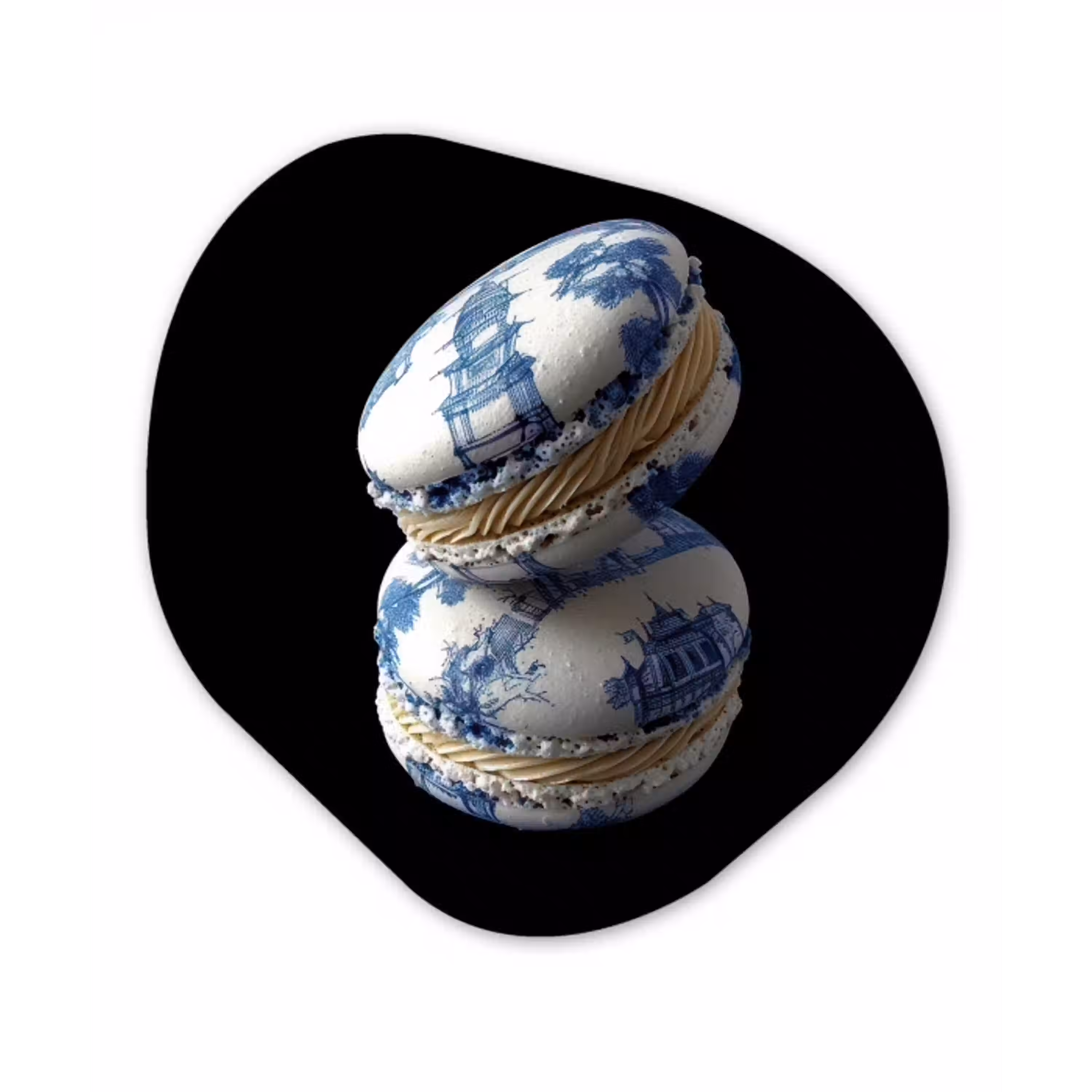Eten - Macarons - Delfts blauw - Koekjes Wandcirkel Organisch Plexiglas middel -3d
