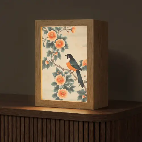 Vogel - Tak - Bloemen - Oranje Light Box met kabel (Tafellamp) klein -z3d_website
