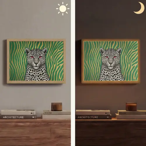 Panter - Zebrapatroon - Groen Light Box met batterij (Wandlamp) middel -sfeer3