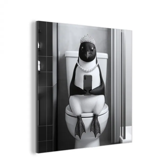 Pinguïn - Telefoon - Toilet - Zwart - Wit aluminium wit klein -3d