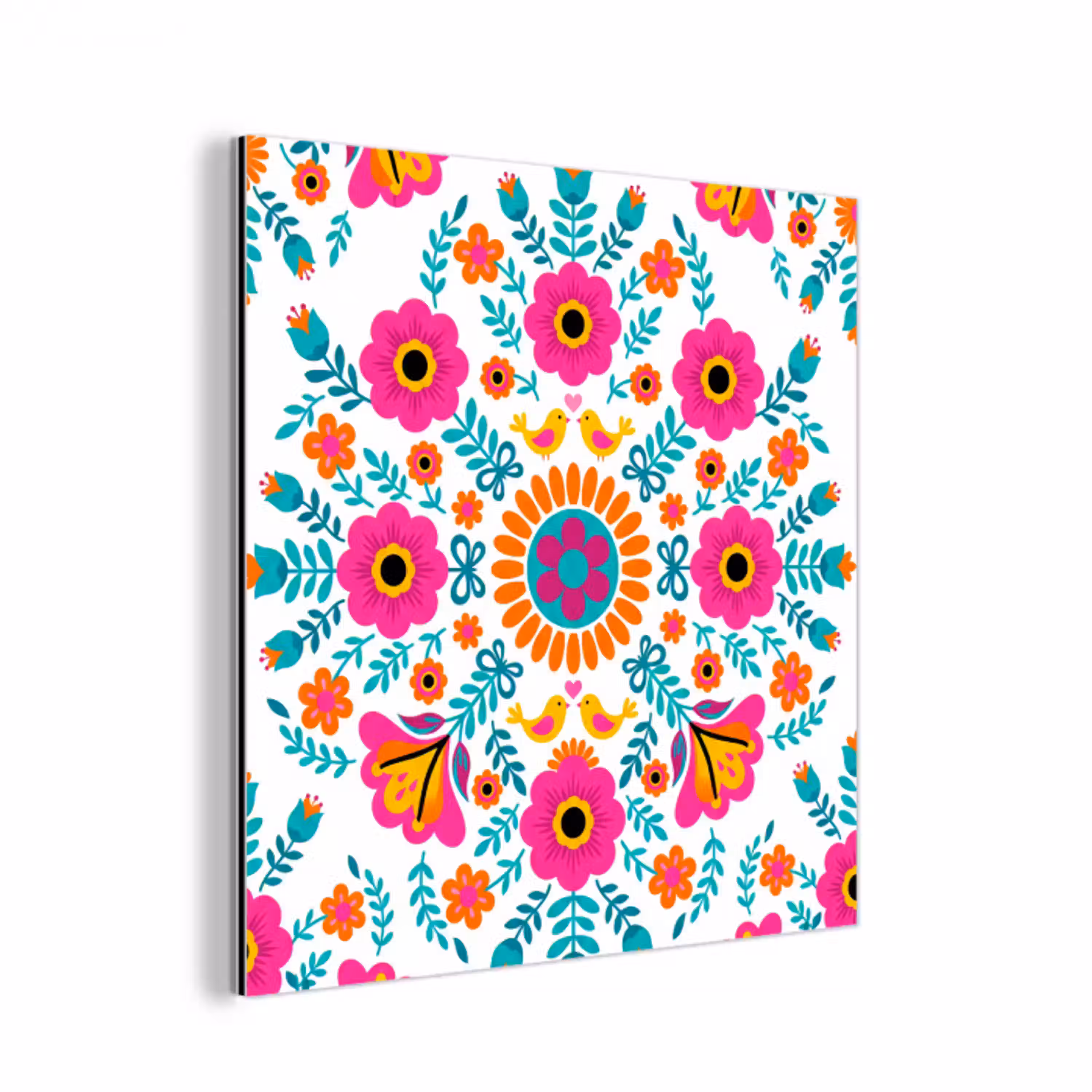 Bloemen - Vogel - Patroon - Kleurrijk - Modern aluminium wit klein -3d