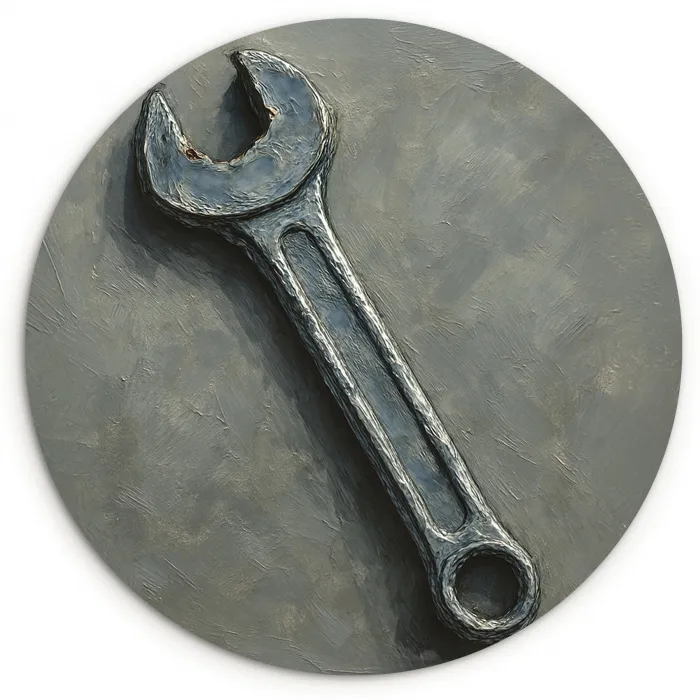 Steeksleutel - Schilderij - Gereedschap - Verf Wandcirkel kunststof plaat 5mm dik klein -3d