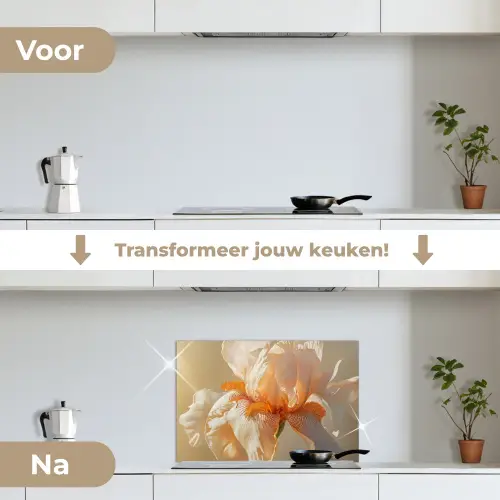 Close up - Oranje - Iris keuken achterwand spatscherm klein -voor_na_NL