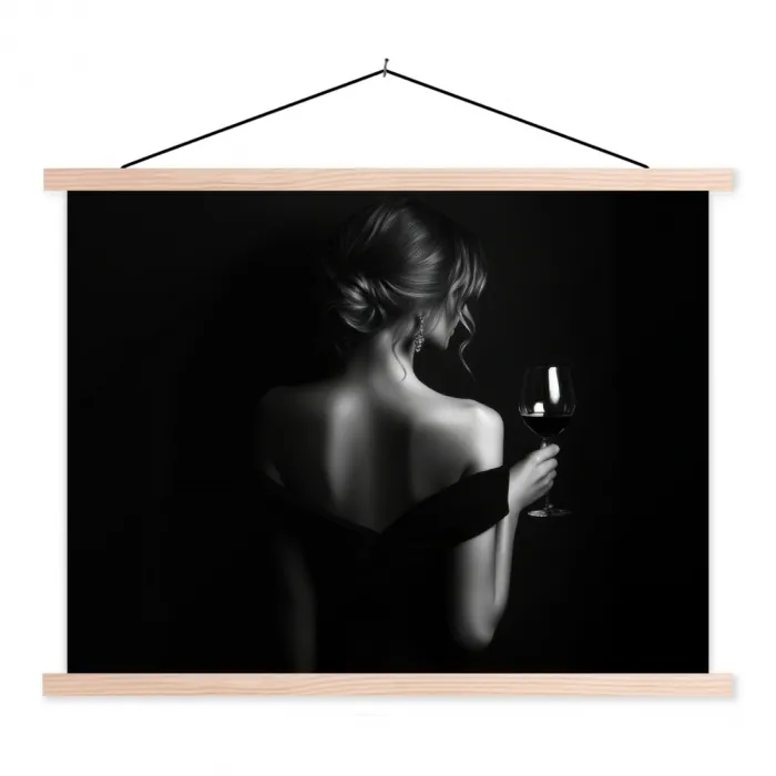 Vrouw - Wijn - Jurk textielposter latten blank klein -3d