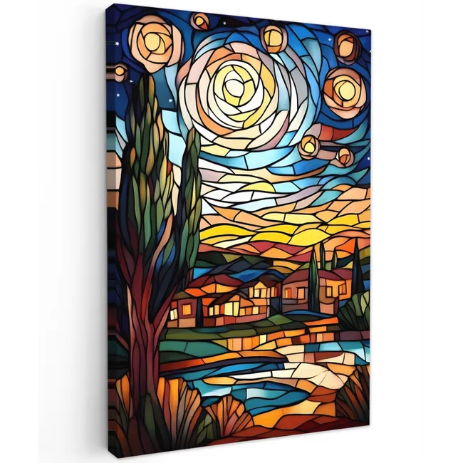 Hemel - Sterren - Mozaïek - Huizen Tuinposter op houten frame 2 cm dik klein -3d