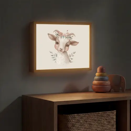 Geit - Dier - Bohemian - Bloemen - Boho Light Box met batterij (Wandlamp kind) middel -sfeer5_kind