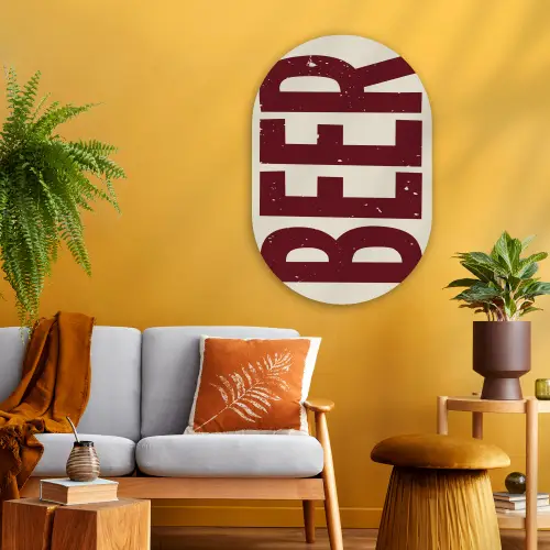 Japandi - Beer - Red - Retro Wandcirkel Ovaal Glas middel -sfeer4