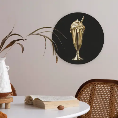 Milkshake - Goud - Drinken - Zwart Akoestische PET Vilt - Rond klein -sfeer3